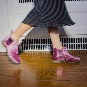 Toms Ella Women’s Ankle Boots Pink Crushed Velvet Booties